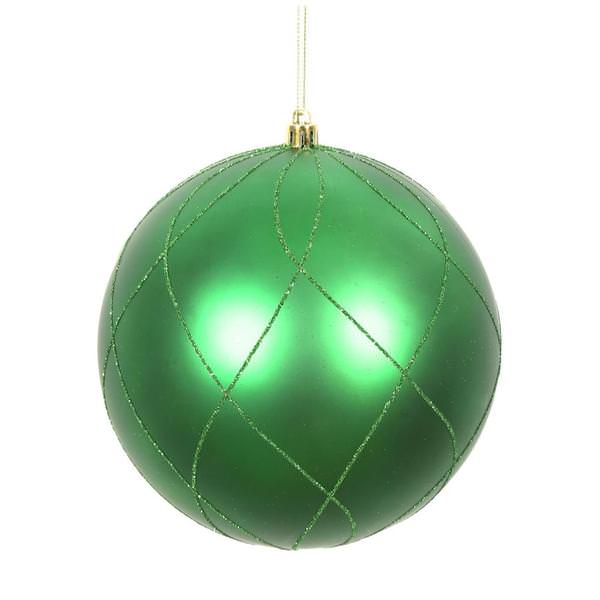 4" Green Matte and Glitter Swirl Ball Ornament (4 pack)