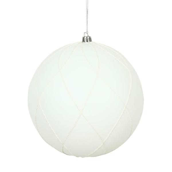 4" White Matte and Glitter Swirl Ball Ornament (4 pack)