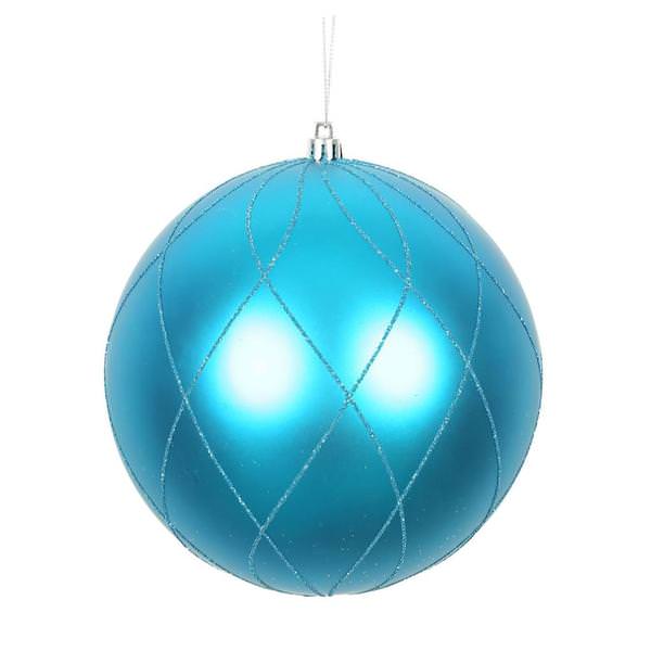 4" Turquoise Matte and Glitter Swirl Ball Ornament (4 pack)