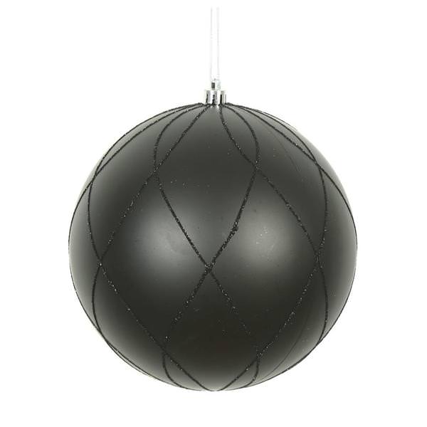 4" Black Matte and Glitter Swirl Ball Ornament (4 pack)