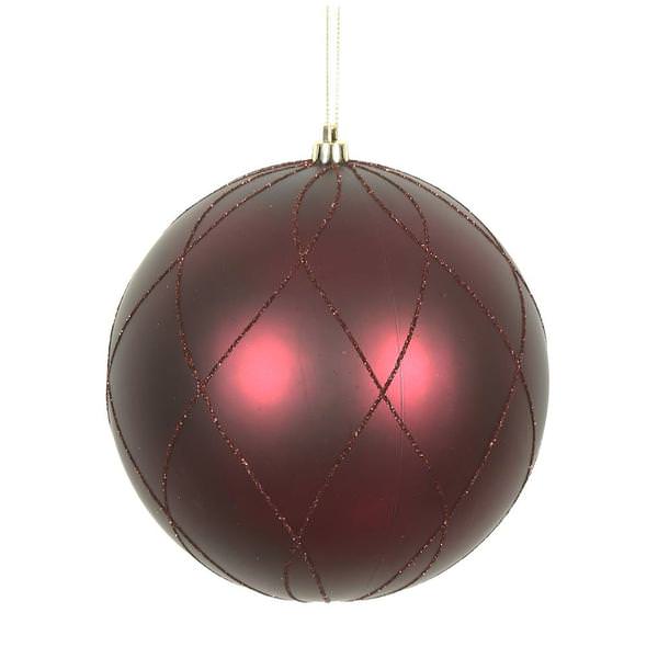4" Wine Matte and Glitter Swirl Ball Ornament (4 pack)