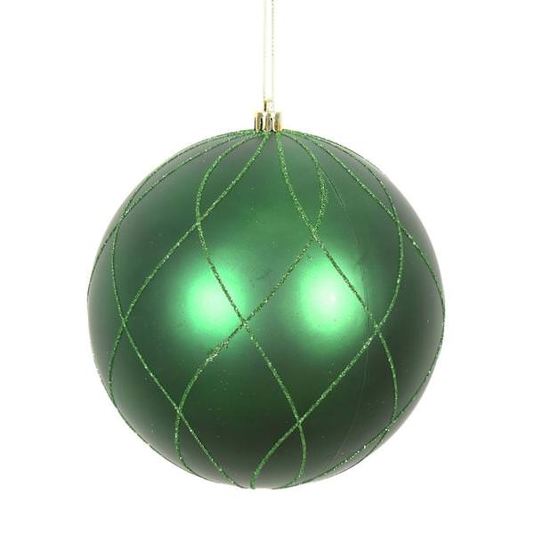 4" Emerald Matte and Glitter Swirl Ball Ornament (4 pack)