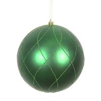 View 4" Emerald Matte and Glitter Swirl Ball Ornament (4 pack)