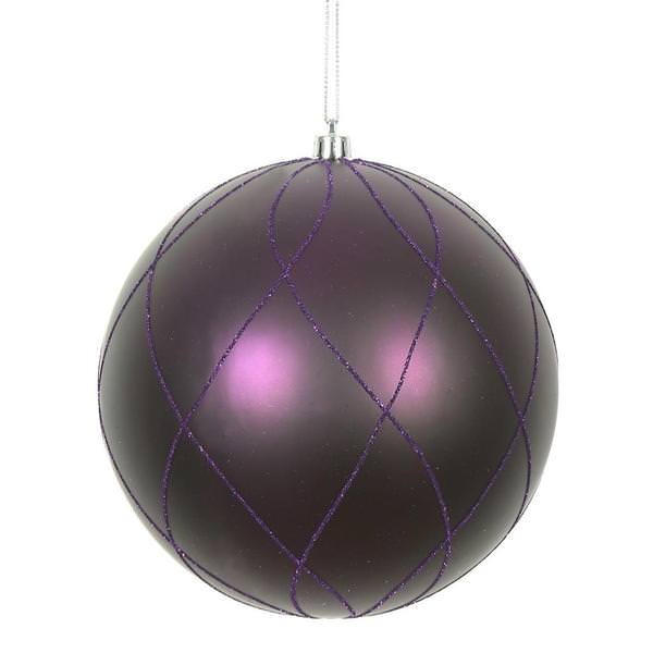 4" Plum Matte and Glitter Swirl Ball Ornament (4 pack)