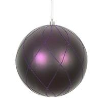 Vickerman 4" Plum Matte and Glitter Swirl Ball Ornament (4 pack)