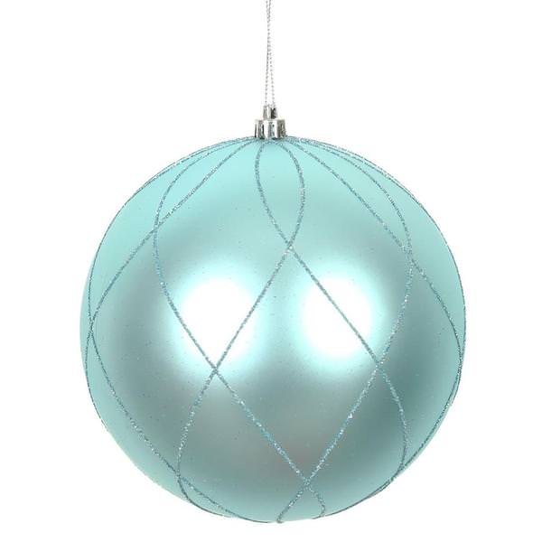 4" Baby Blue Matte and Glitter Swirl Ball Ornament (4 pack)