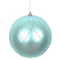 View 4" Baby Blue Matte and Glitter Swirl Ball Ornament (4 pack)