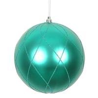 View 4" Teal Matte and Glitter Swirl Ball Ornament (4 pack)