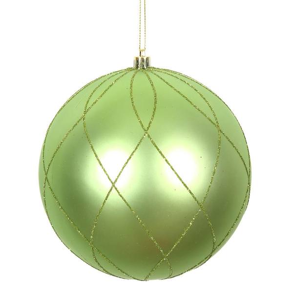 4" Celadon Matte and Glitter Swirl Ball Ornament (4 pack)