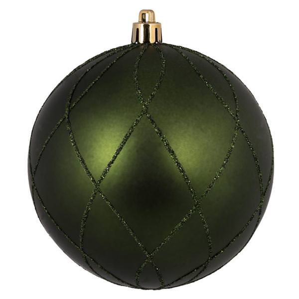 4" Moss Green Matte Glitter Swirl Ball Ornament (4 pack)