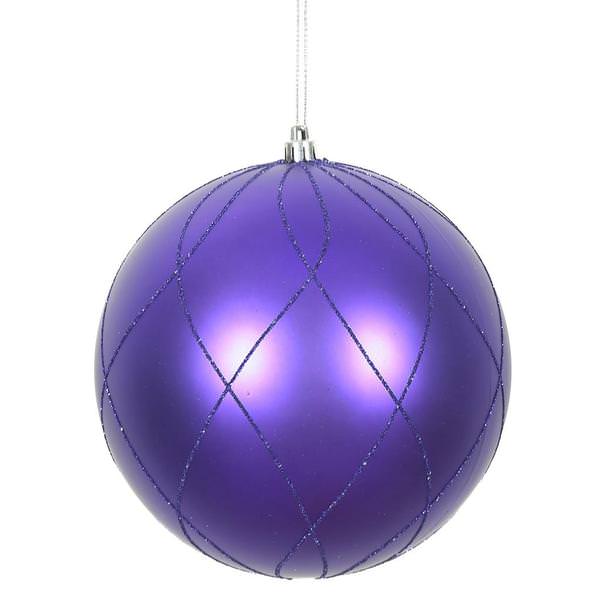 4" Purple Matte and Glitter Swirl Ball Ornament (4 pack)