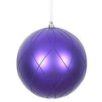 View 4" Purple Matte and Glitter Swirl Ball Ornament (4 pack)