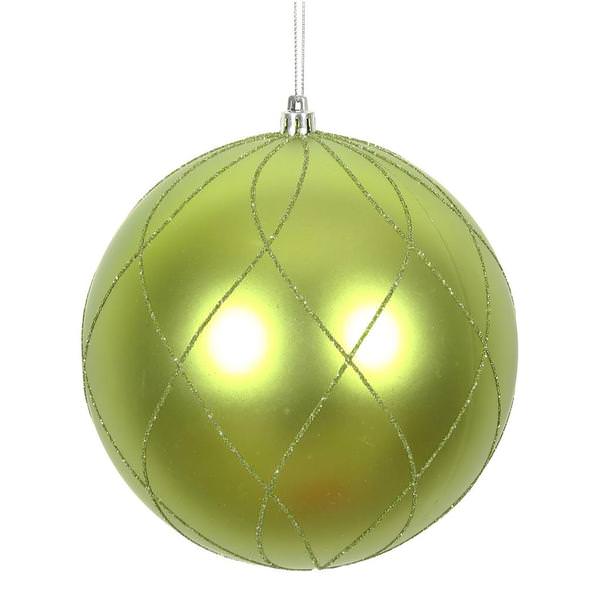 4" Lime Matte and Glitter Swirl Ball Ornament (4 pack)