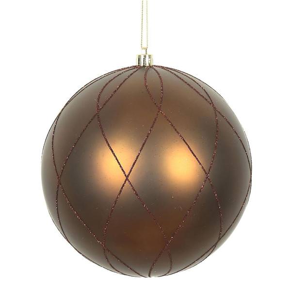 4" Mocha Matte and Glitter Swirl Ball Ornament (4 pack)