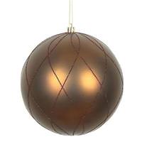 View 4" Mocha Matte and Glitter Swirl Ball Ornament (4 pack)