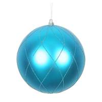 Vickerman 6" Turquoise Matte Finish Glitter Swirl Ball Ornament (3 pack)