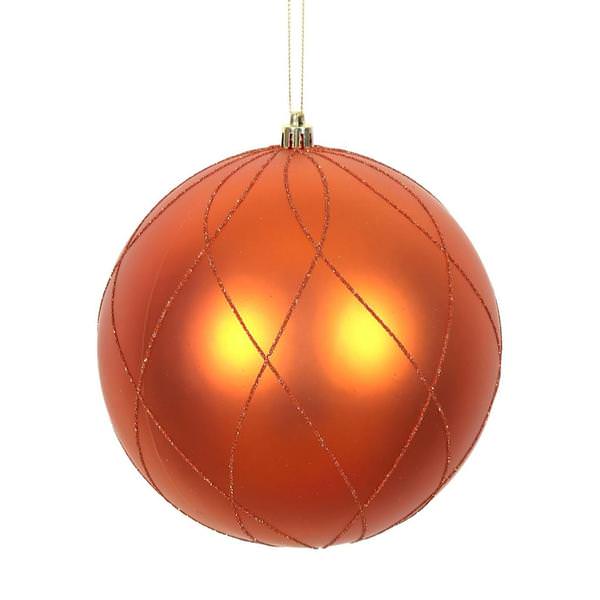 6" Burnished Orange Matte Finish Glitter Swirl Ball Ornament (3 pack)