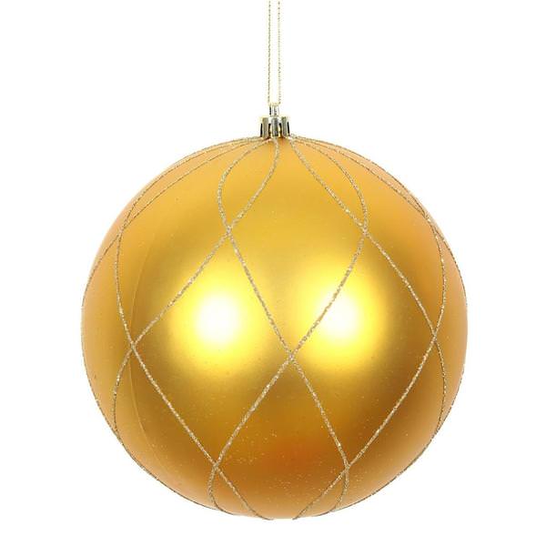 6" Antique Gold Matte Finish Glitter Swirl Ball Ornament (3 pack)