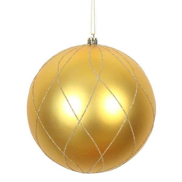6" Honey Gold Matte Finish Glitter Swirl Ball Ornament (3 pack)