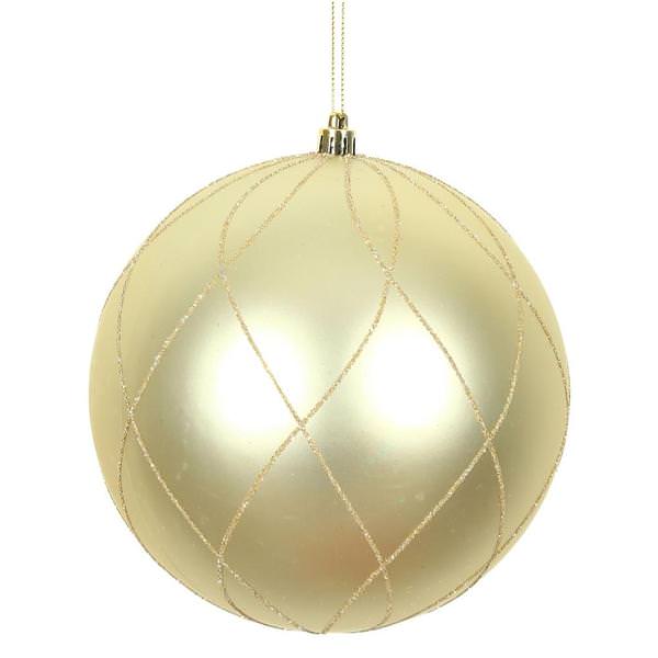 6" Champagne Matte Finish Glitter Swirl Ball Ornament (3 pack)