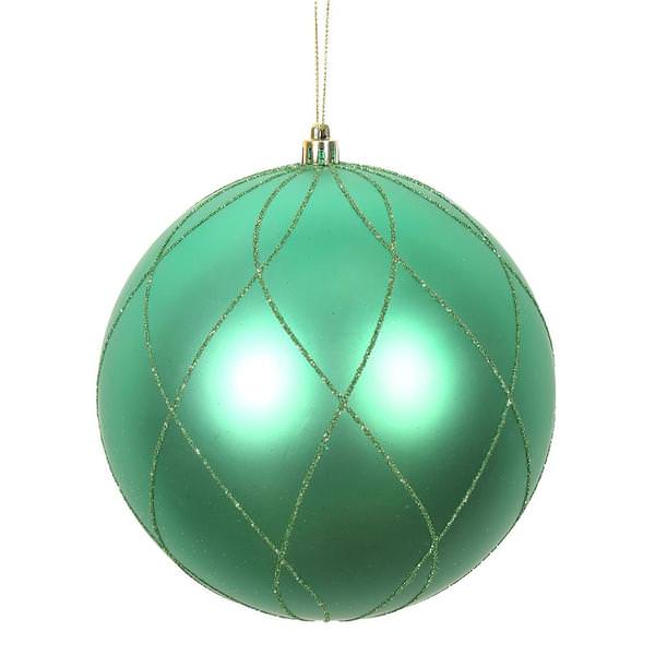 6" Seafoam Matte Finish Glitter Swirl Ball Ornament (3 pack)