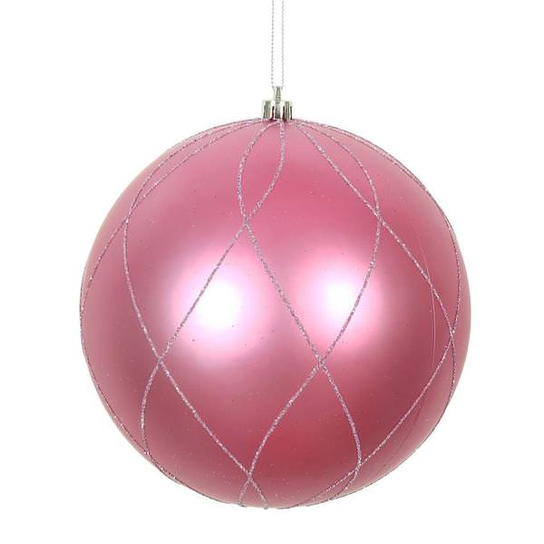 6" Mauve Matte Finish Glitter Swirl Ball Ornament (3 pack)