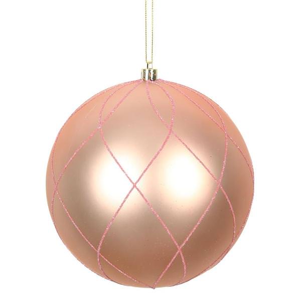 6" Rose Gold Matte Finish Glitter Swirl Ball Ornament (3 pack)