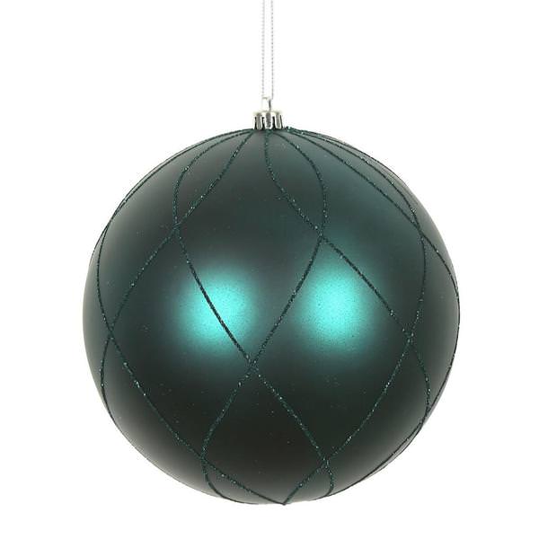 6" Sea Blue Matte Finish Glitter Swirl Ball Ornament (3 pack)