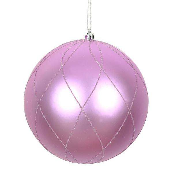 6" Orchid Matte Finish Glitter Swirl Ball Ornament (3 pack)