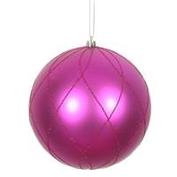 Vickerman 6" Fuchsia Matte Finish Glitter Swirl Ball Ornament (3 pack)