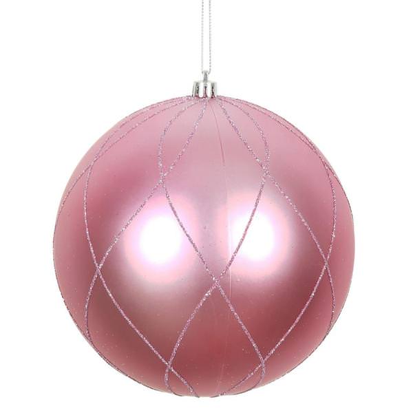 6" Pink Matte Finish Glitter Swirl Ball Ornament (3 pack)
