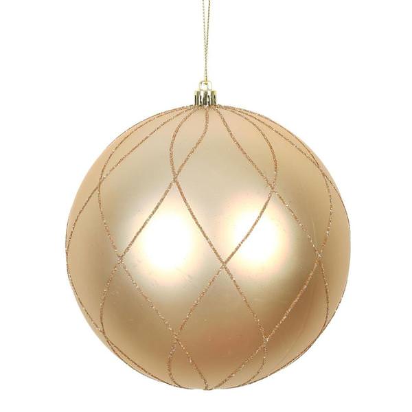 6" Cafe Latte Matte Finish Glitter Swirl Ball Ornament (3 pack)