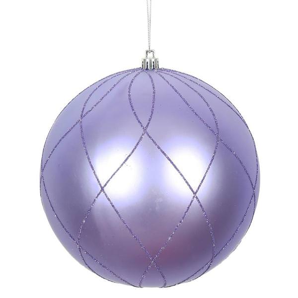 6" Lavender Matte Finish Glitter Swirl Ball Ornament (3 pack)