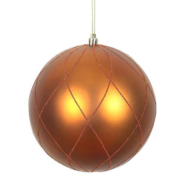 6" Copper Matte Finish Glitter Swirl Ball Ornament (3 pack)