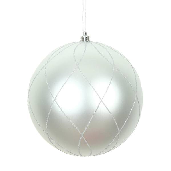 8" Silver Matte/Glitter Swirl Ball  Christmas Ornament