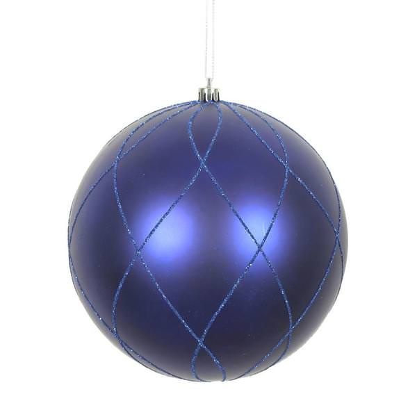 8" Cobalt Matte/Glitter Swirl Ball  Christmas Ornament