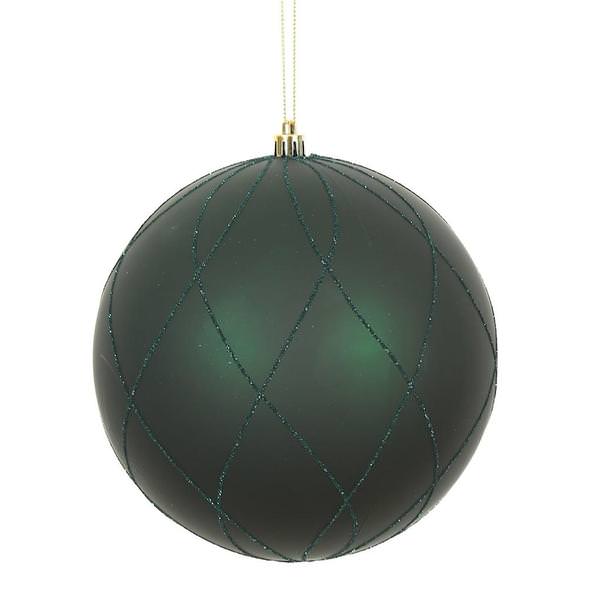 8" Midnight Green Matte/Glitter Swirl Ball  Christmas Ornament