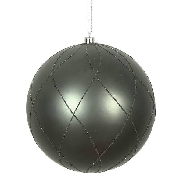 8" Pewter Matte/Glitter Swirl Ball  Christmas Ornament