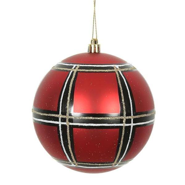 3" Red-White-Black Assorted Plaid Ball Ornament (6 pack)