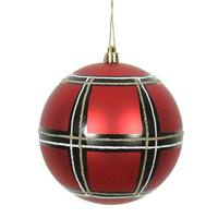 Vickerman 4.75" Red/White/Black Plaid Ball Ornament (4 pack)