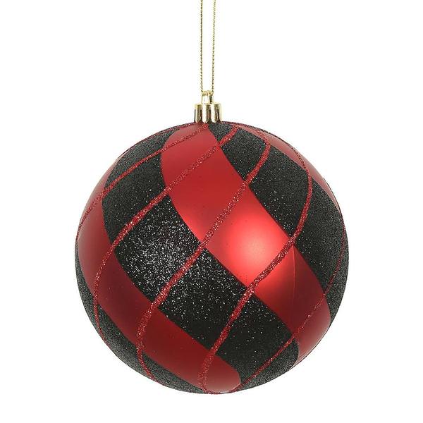 6" Red/Black Plaid Swirl Ball  Ornament (2 pack)