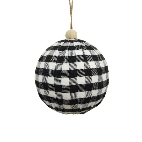 5" Black / White Assorted Plaid Ball Ornament (2 pack)