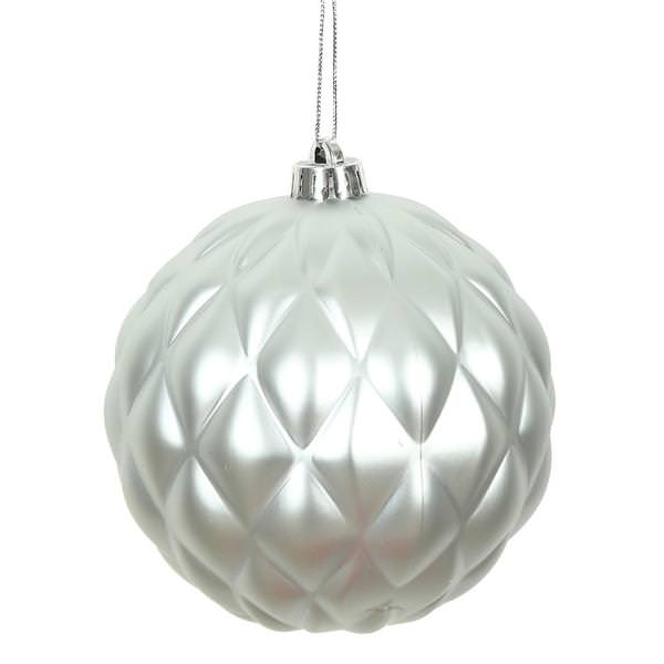 4" Silver Matte Round Pine Cone Ornament (6 pack)