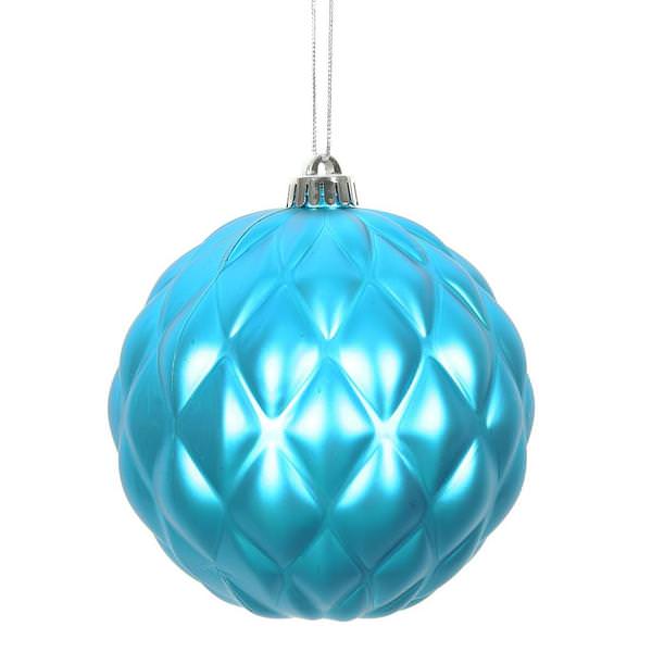 4" Turquoise Matte Round Pine Cone Ornament (6 pack)