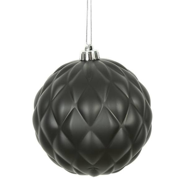 4" Black Matte Round Pine Cone Ornament (6 pack)