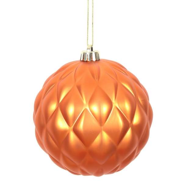 4" Burnished Orange Matte Round Pine Cone Ornament (6 pack)