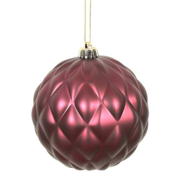 4" Wine Matte Round Pine Cone Ornament (6 pack)