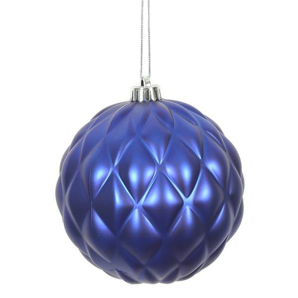 4" Cobalt Blue Matte Round Pine Cone Ornament (6 pack)