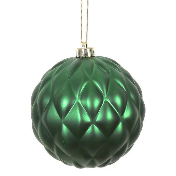 4" Emerald Matte Round Pine Cone Ornament (6 pack)