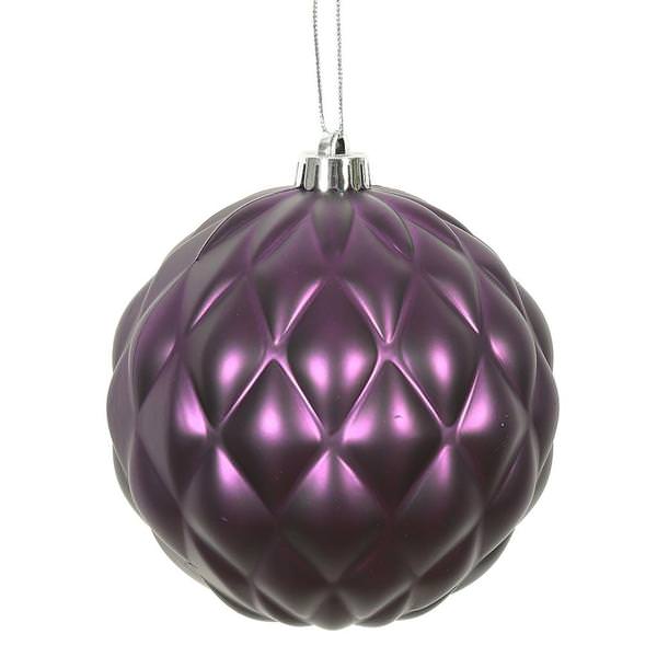 4" Plum Matte Round Pine Cone Ornament (6 pack)